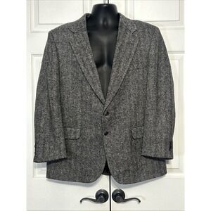 Vintage Towncraft 100% Shetland Wool Blazer Navy Herringbone Tweed Men's 42S‎